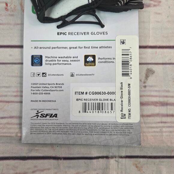Cutters Football Epic Receiver Gloves Adult S/M Sticky Grip Palm Sport NEW - Picture 6 of 6